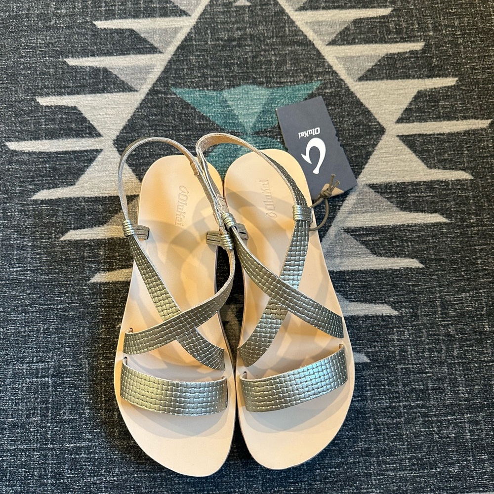 OluKai Silver Sandals Strappy Design Casual